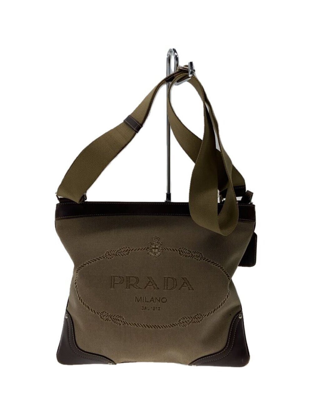 Prada Shoulder Bag Canvas Brown strap attachment